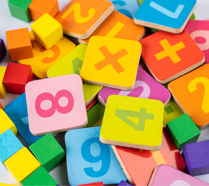 Colorful number and letter tiles