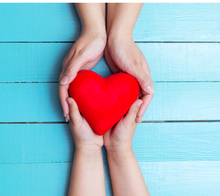 幼童和成人的手环绕着一颗心