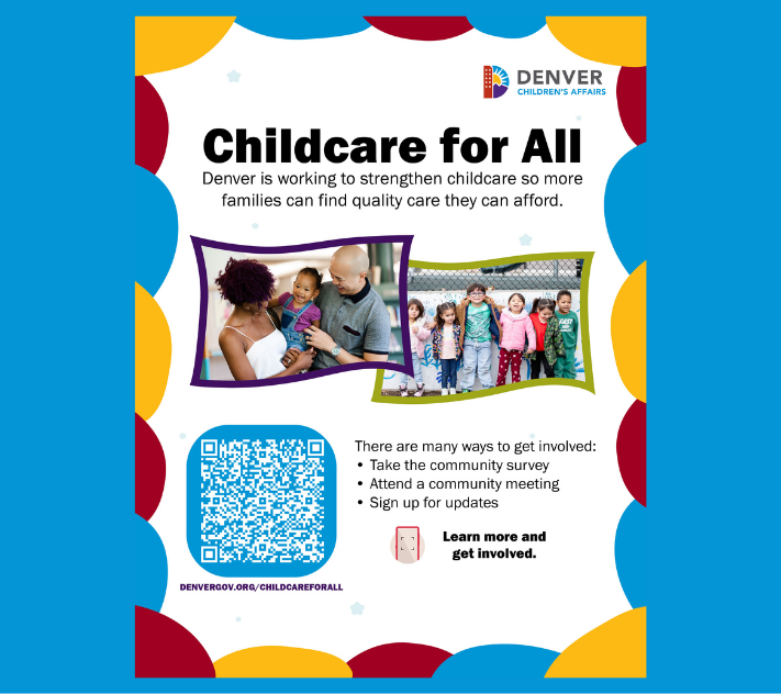 Childcare for All flyer with pictures of children and ways to get involved.