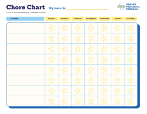 Blank chore chart for preschoolers that families can fill in with their own chores. 